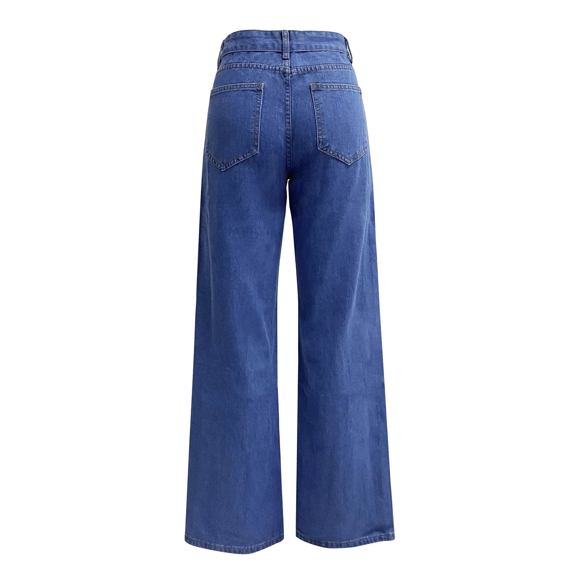 2025 new European and American high-waisted water-washed women's jeans long fashionable and versatile straight-leg pants
