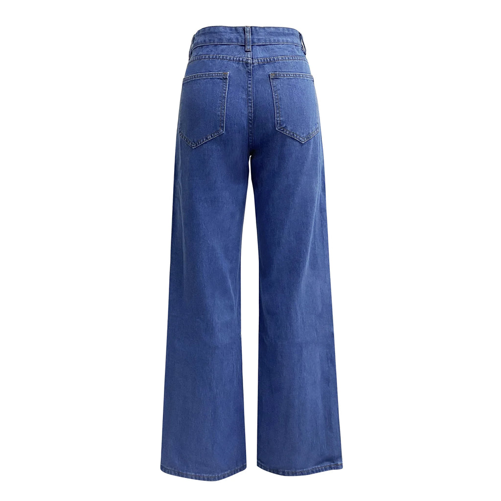 2025 new European and American high-waisted water-washed women's jeans long fashionable and versatile straight-leg pants