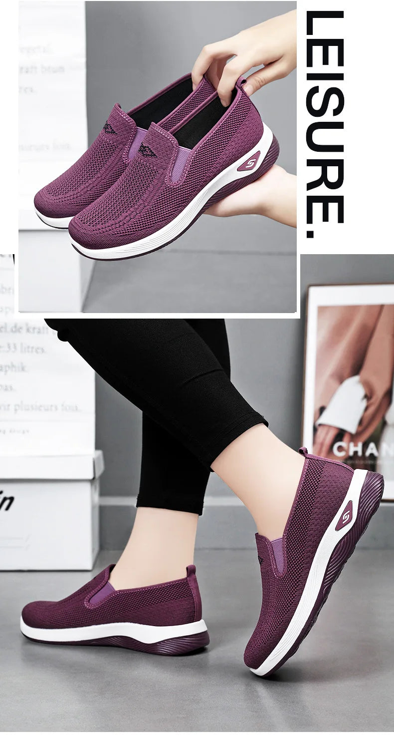 Spring and summer new women's shoes, knitted breathable, sports running shoes, casual work shoes, platform shoes