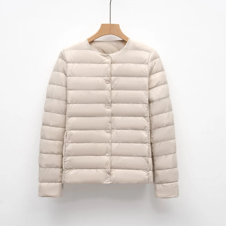 Women Liner Duck Down Jacket O-neck Variable V-neck 2025 New Female Winter Keep Warm Collarless Ultralight Quilted Puffer Coat