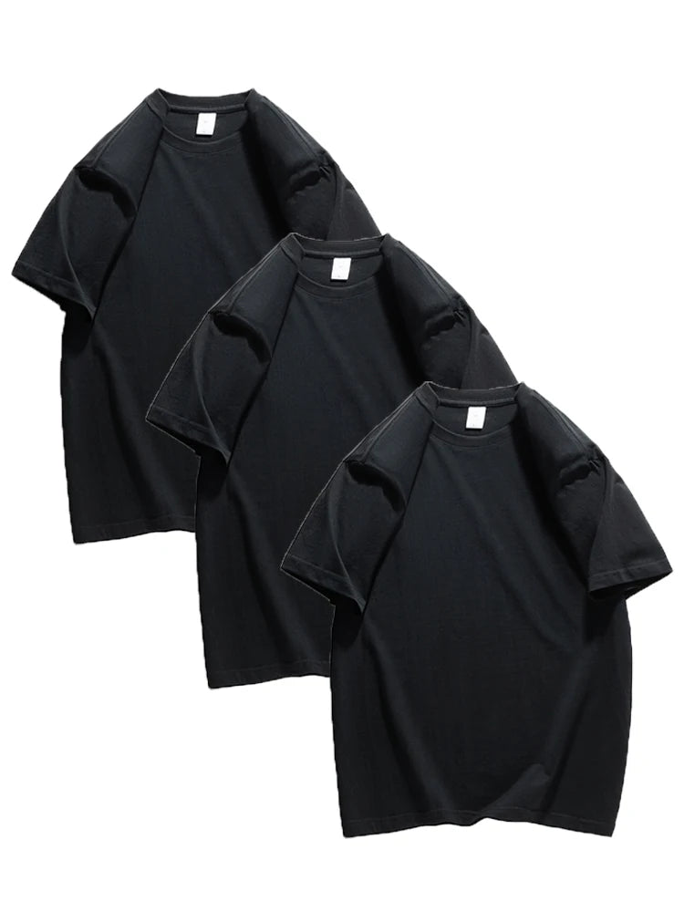 COUTUDI 100% Cotton 3 pieces Women Short Sleeve T-shirt Summer Oversize Solid Color Basic Top Casual Female Regular Fit Soft Tee