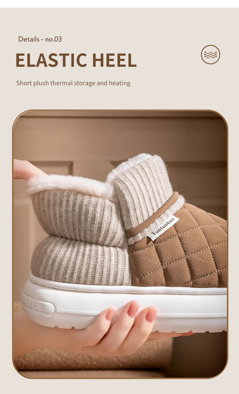 Winter thick soled anti slip warm cotton shoes with fleece bag and cotton slippers for external wear
