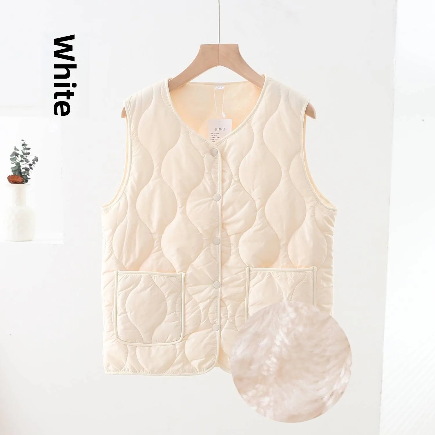 Women's Thickened Warm Vest 2025 Winter New Style Home Wear Outerwear Fleece Lined Non-Bulky V-Neck Casual Style Polyester Fiber