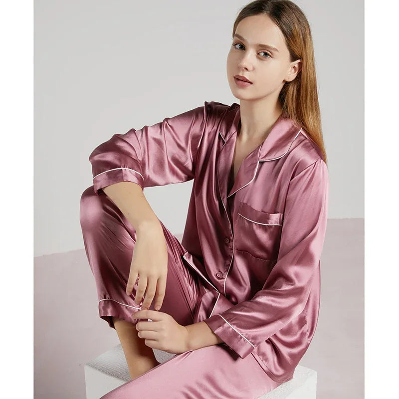 19MM 100% Mulberry Silk Pajamas Women   TrousersTwo-piece Loose   Home Clothes Spring Summer Silk Sleepwear Lady