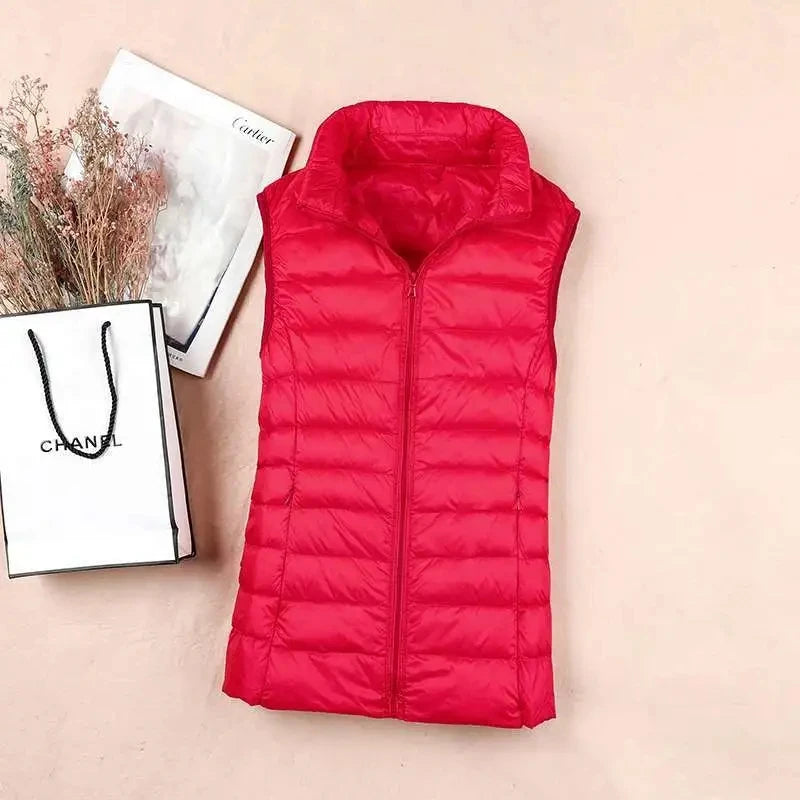 2025 White Duck Down Jacket Women Vest Autumn Winter Sleeveless Waistcoat Warm Lightweight Puffer Jacket Female Tops Outwear 8XL