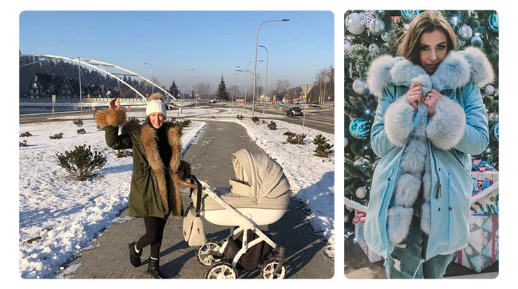 MaoMaoKong Natural Real Fox Fur Jacket Hooded Black Waterproof Woman Winter Warm Coat Parkas Luxury Jacket Female Clothing