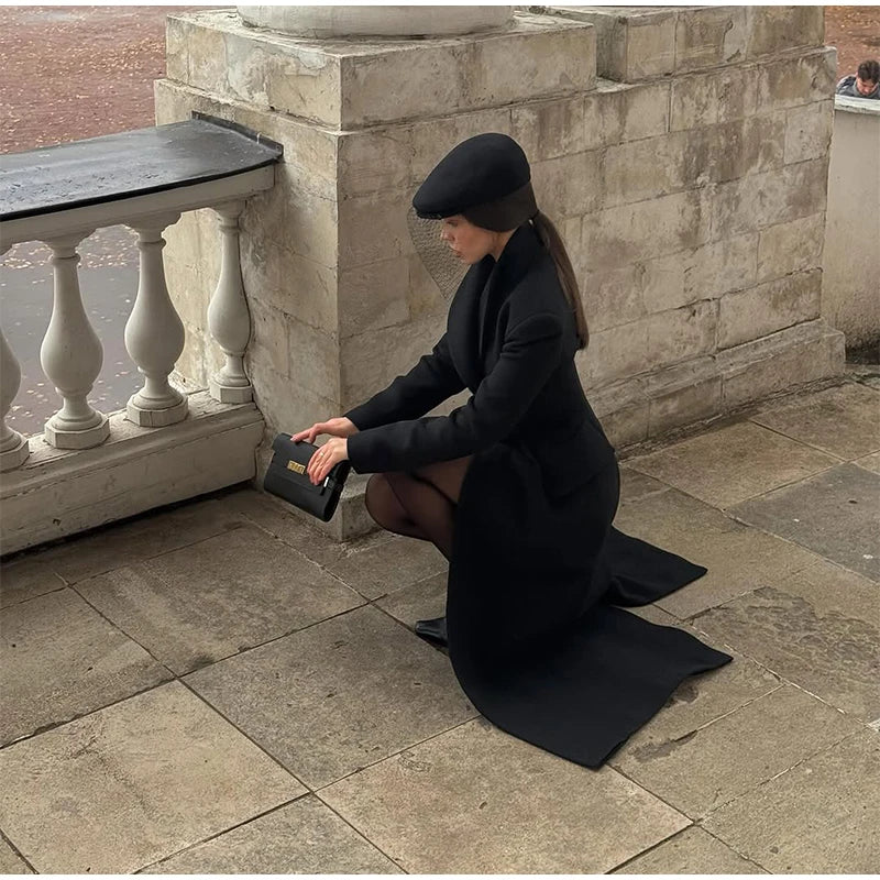 Faux Fur Parka Women Shoulder Pad Slim Waist Long Sleeves One Button Coats Female 2025 Winter Warm Solid Casual Outwears Lady