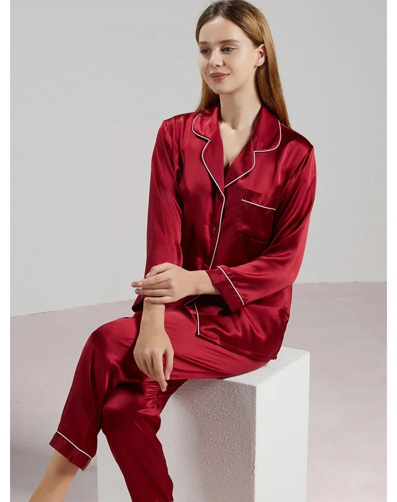 19MM 100% Mulberry Silk Pajamas Women   TrousersTwo-piece Loose   Home Clothes Spring Summer Silk Sleepwear Lady