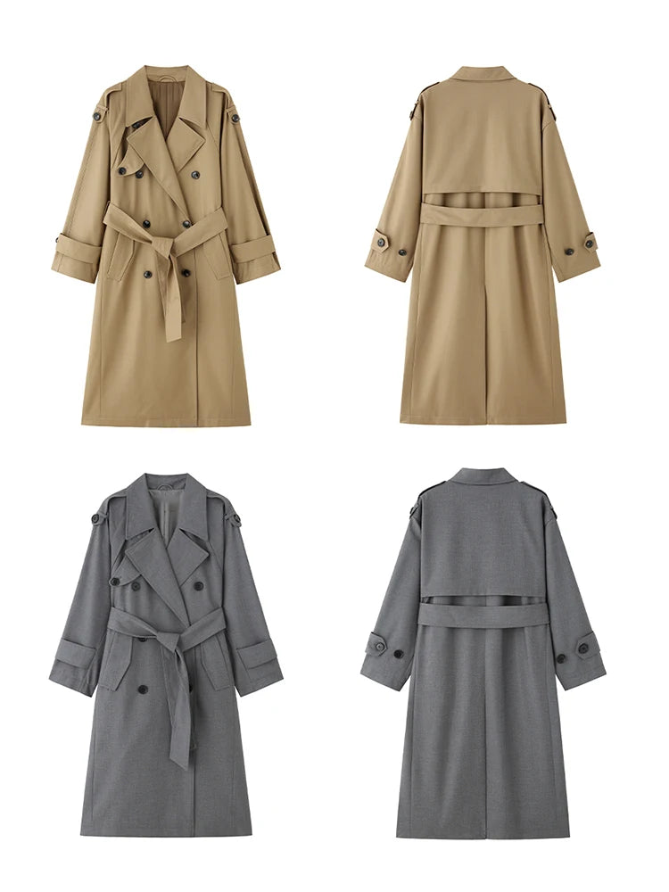 Lautaro long and oversized coat for women, model 2025, double-breasted, casual and loose fit, thick and warm fabric, perfect for the European winter.