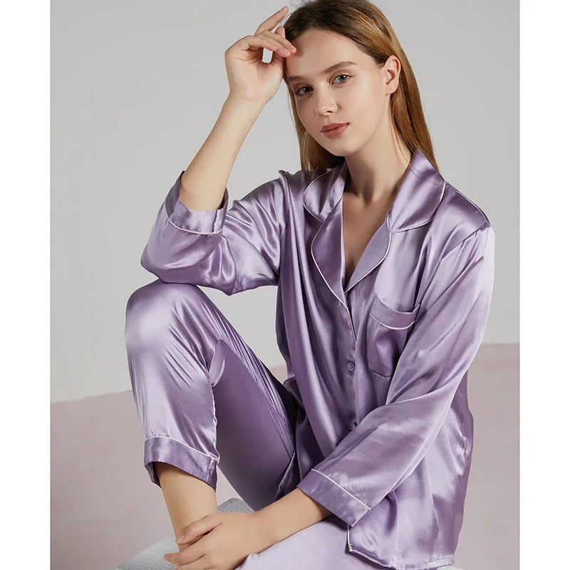 19MM 100% Mulberry Silk Pajamas Women   TrousersTwo-piece Loose   Home Clothes Spring Summer Silk Sleepwear Lady