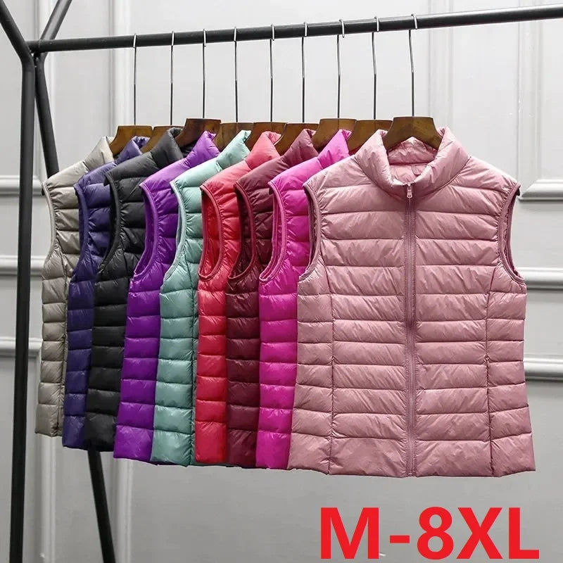 2025 White Duck Down Jacket Women Vest Autumn Winter Sleeveless Waistcoat Warm Lightweight Puffer Jacket Female Tops Outwear 8XL