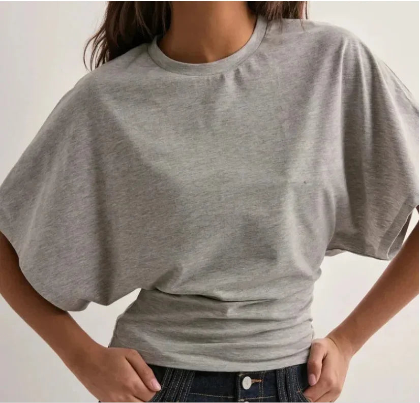 Fashion Summer Simple Matching T-shirt Round Neck Pullover Tops Short Sleeve Waist Slim Solid Loose Casual Women's Cothing