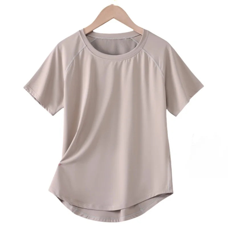 DRUR Women Sports T-shirt Short Sleeve Quick Dry Loose  Compression Shirt Female Summer Fitness Sweatshirt Running Gym Tops New