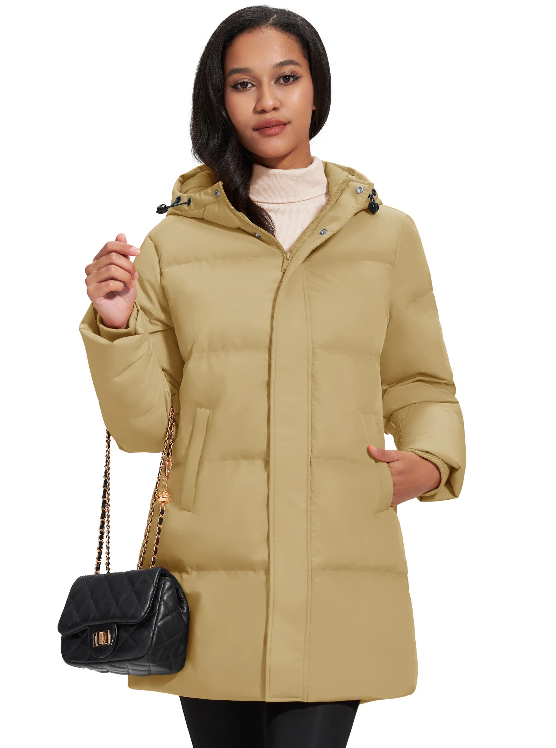 TACVASEN Womens Winter Long Quilted Duck Feather Jackets Padded Puffer Warm Hooded Long Coats Warm Windproof  Thick Outerwear