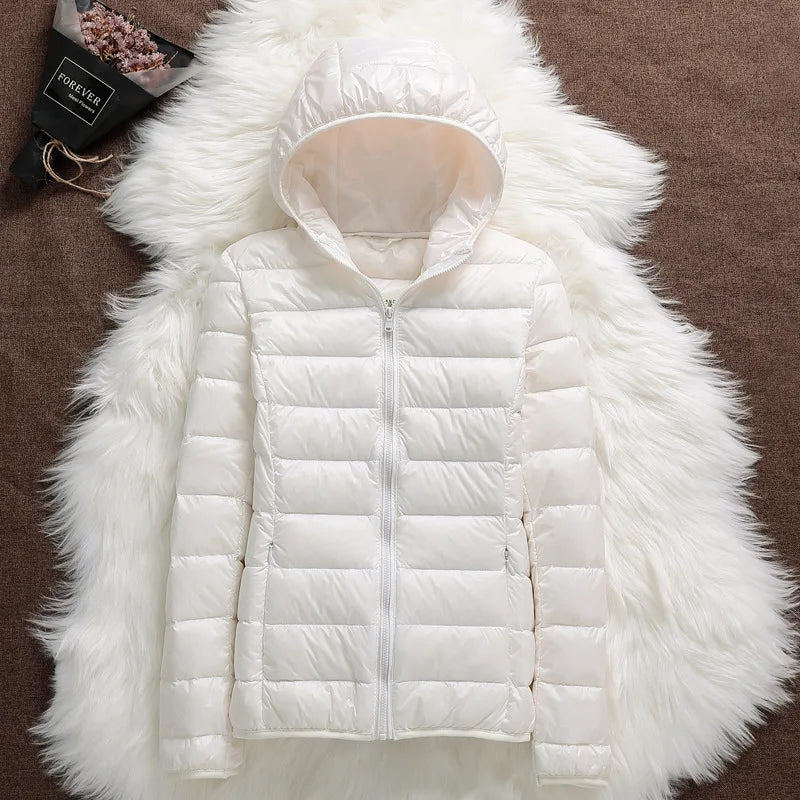 15 Colors Women Hooded Puffer Jackets 2025 New Spring Winter 90% White Duck Down Female Coats Ultralight Packable Casual Parkas