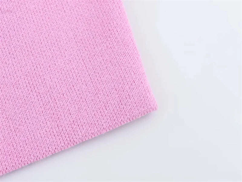 MUJER Knit Sleeveless Vest Woman Fashion Pink Knitted Cropped Vest Women Double Breasted Summer Vest Top Women New In Short Coat