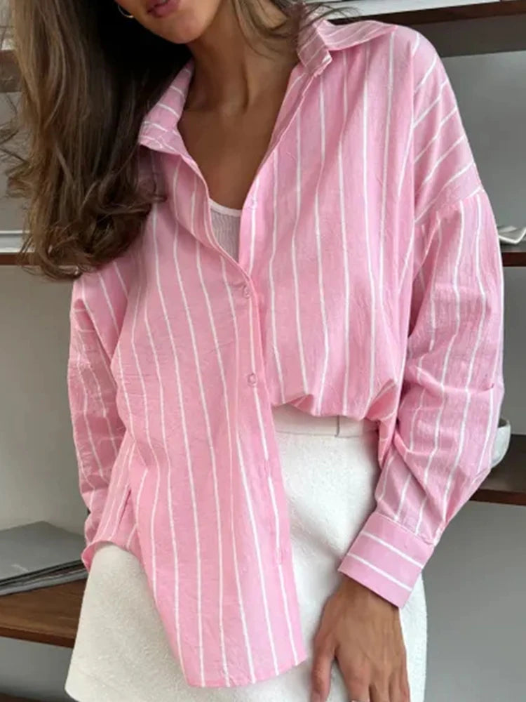 2025 summer striped shirt for women's clothing with a lazy and long sleeved design, hot selling breathable cardigan