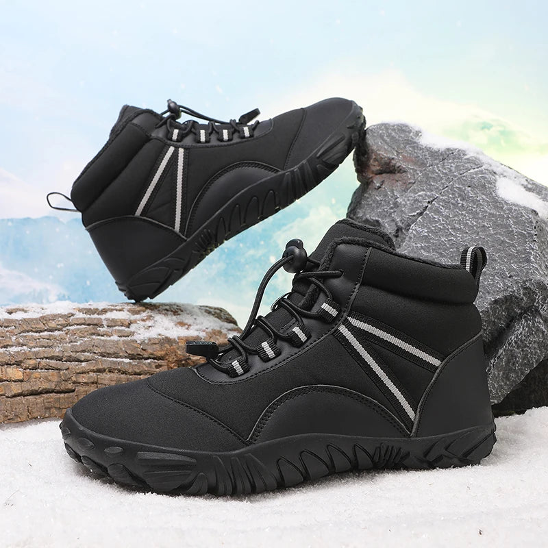 New Winter Booties Outdoor Waterproof Barefoot Boots Couple Ankle Boots Plush Warm Snow Shoes Big Size Non-slip Casual Sneakers