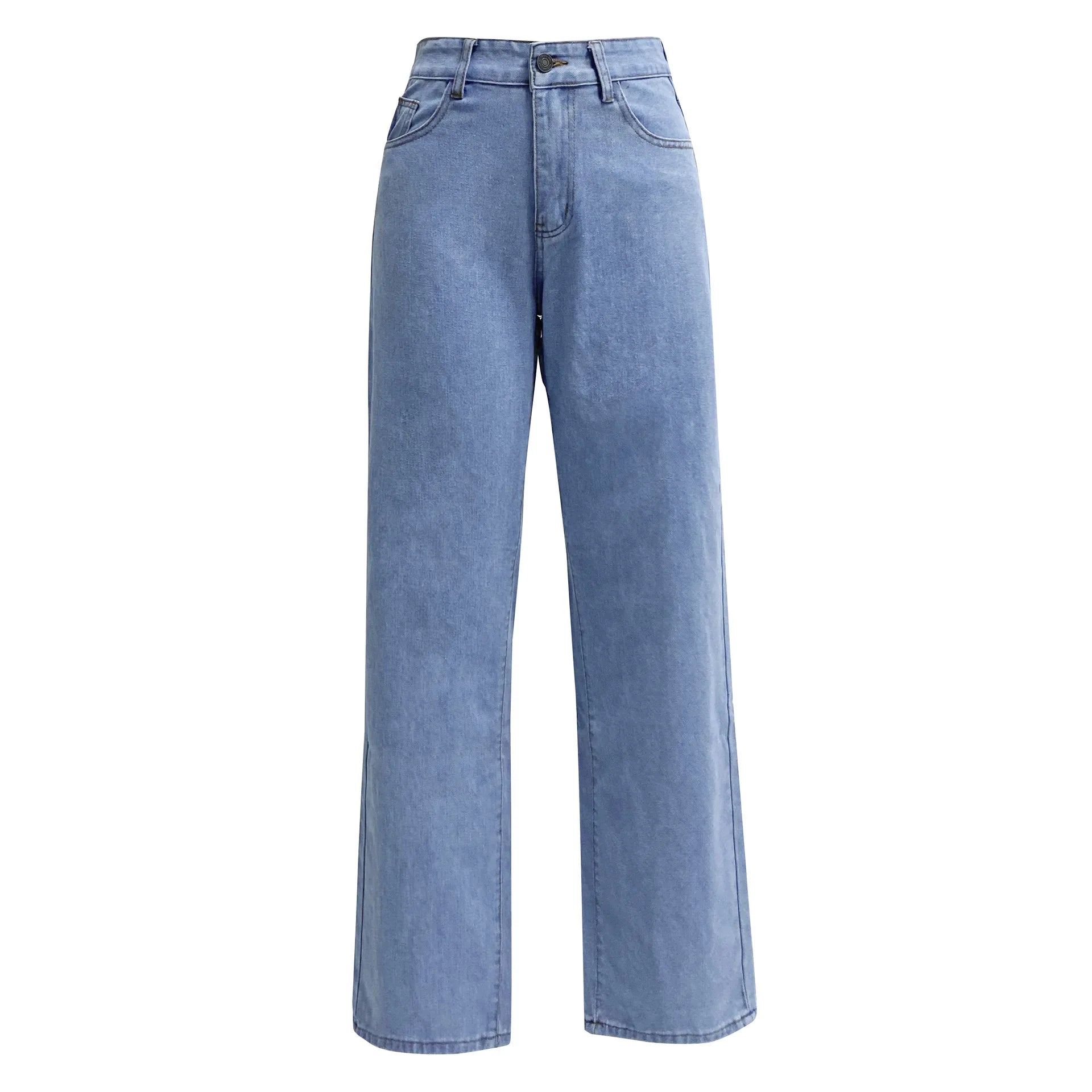 2025 new European and American high-waisted water-washed women's jeans long fashionable and versatile straight-leg pants