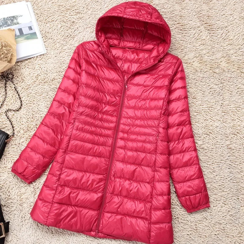 Plus Size 5XL 6XL 7XL Women's Hooded Puffer Jackets 2023 New Arrivals Female Ultra Lightweight Packable Warm Slim Fit Down Coat