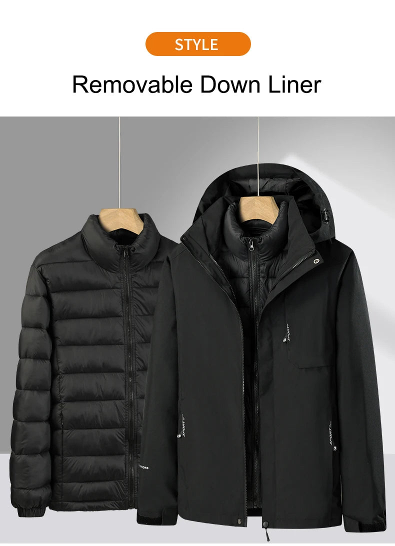 CHRLCK Women's 3 In 1 Thick Hiking Jacket Down Cotton Waterproof Winter Windbreaker Outdoor Warm Camping Jacket Windproof Coat