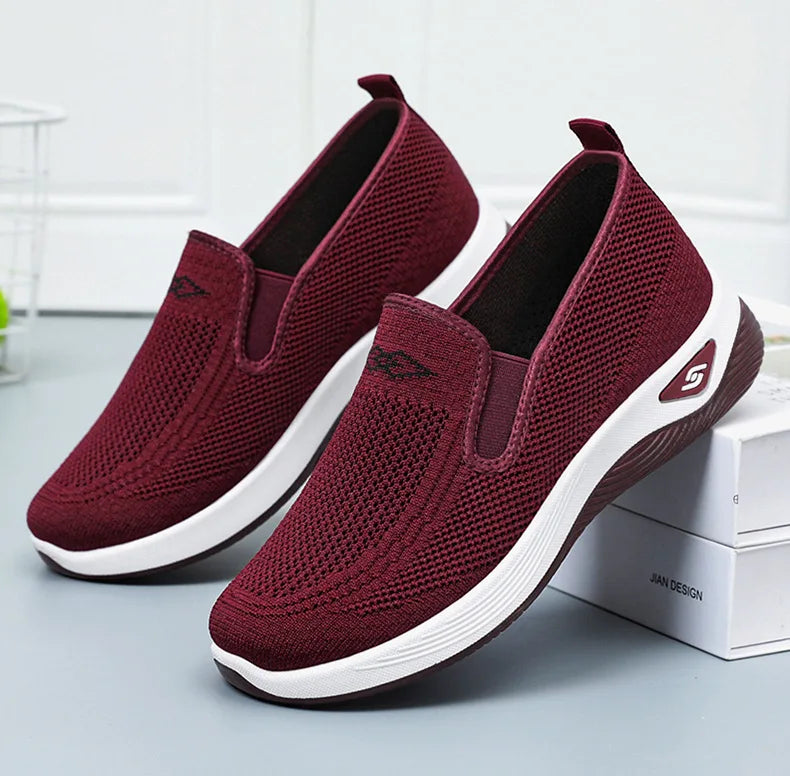 Spring and summer new women's shoes, knitted breathable, sports running shoes, casual work shoes, platform shoes