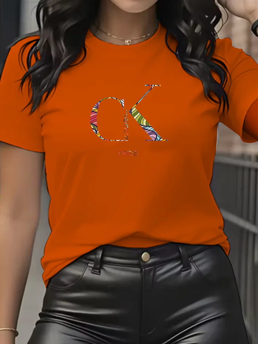 Summer luxury brand fashion cartoon letter print crew collar clothing short sleeve T-shirt  trend women's summer Y2K top