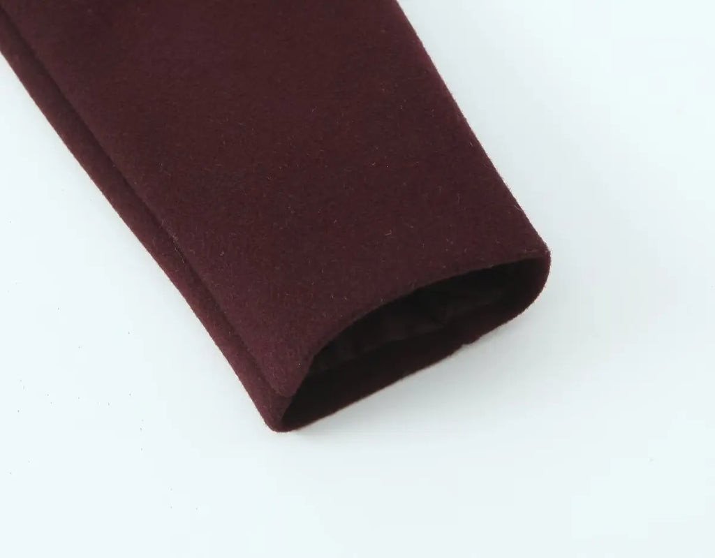 Women's Retro Wine Red Cropped Jacket Stand Collar Long Sleeve Buttoned Epaulettes Patch Pocket Coat Fall Winter New Jacket