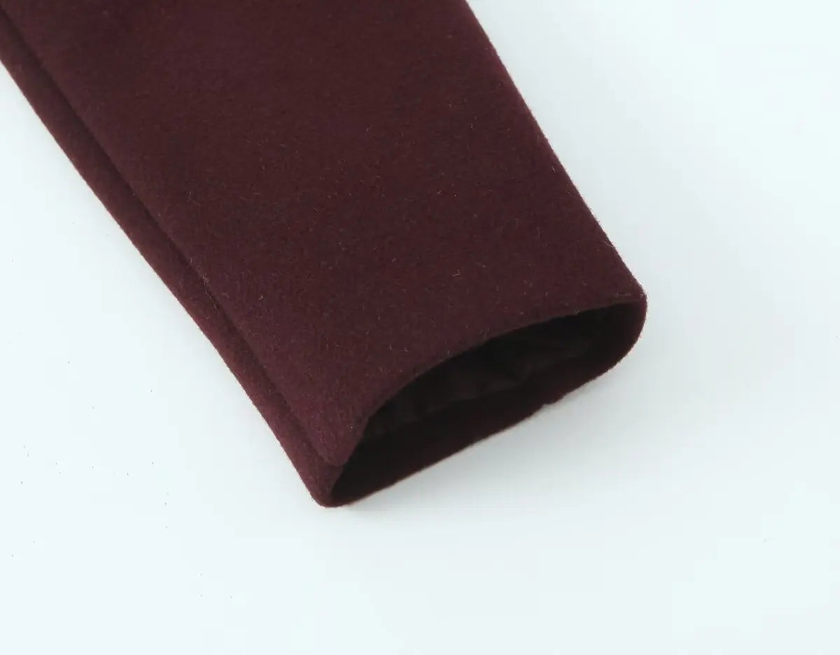 Women's Retro Wine Red Cropped Jacket Stand Collar Long Sleeve Buttoned Epaulettes Patch Pocket Coat Fall Winter New Jacket