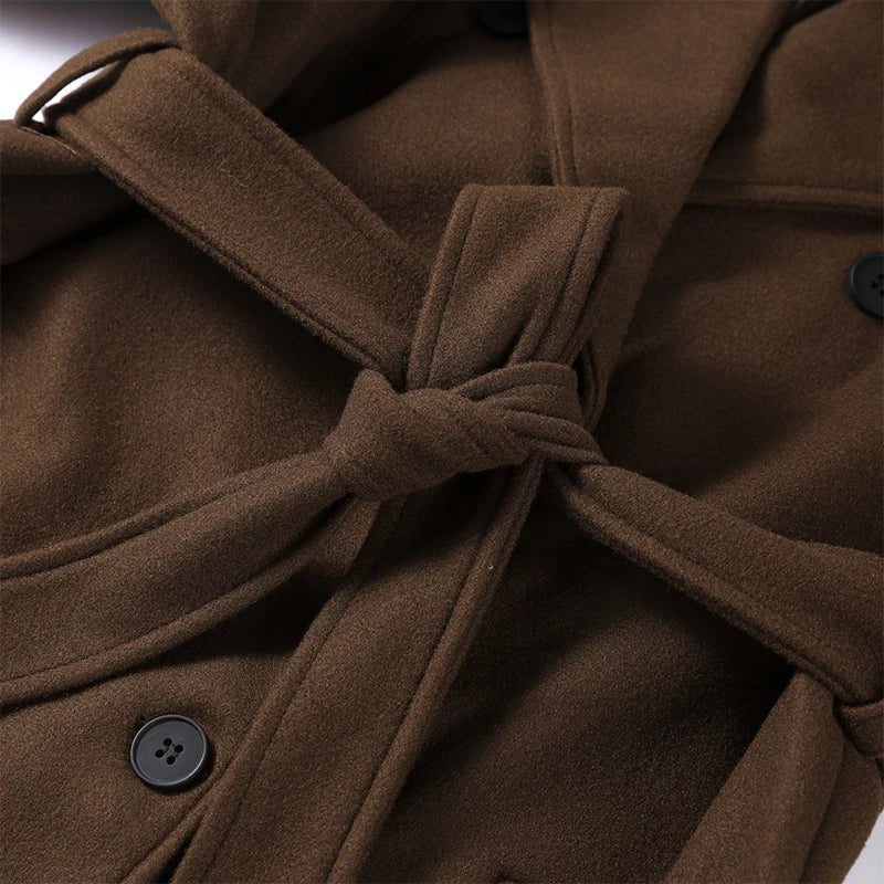 Belts Double Breasted Women's OverCoat Elegant Laple Pocket Full Sleeve Female Coat 2025 Autumn Winter Fashion New Lady Outwears