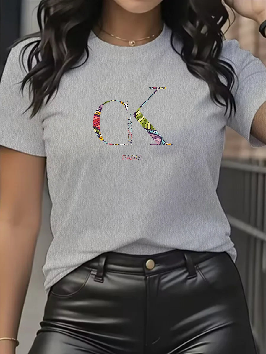 Summer luxury brand fashion cartoon letter print crew collar clothing short sleeve T-shirt  trend women's summer Y2K top