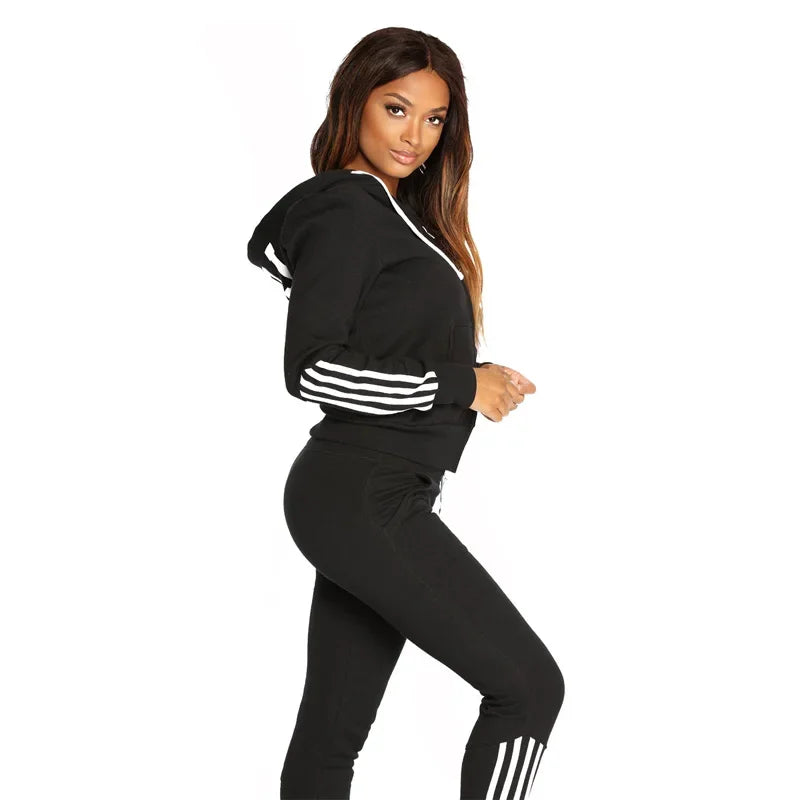 2025 Spring Autumn Women Sweatshirt Set Solid Color Casual Zipper Hoodies Daily Gym Jogging 2 Pieces Set  New Woman Pant Sets
