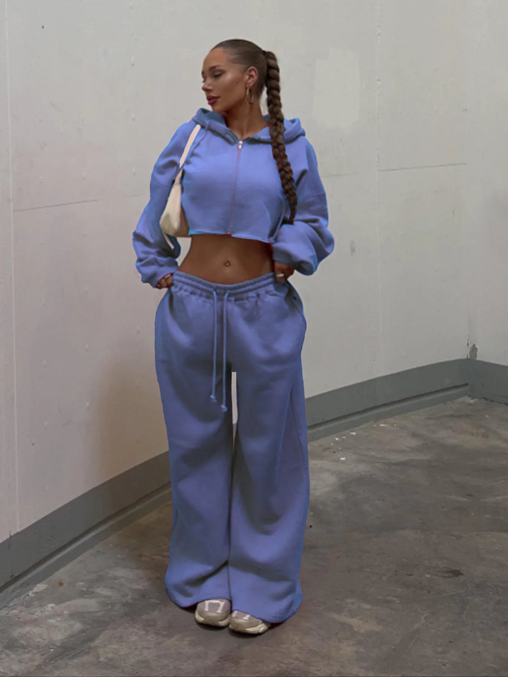 Women Hooded Zip-up Cropped Sweatshirt and Long Pants 2 Piece Sets 2025 Autumn Casual Hoodies Sweatpants Suit Tracksuits