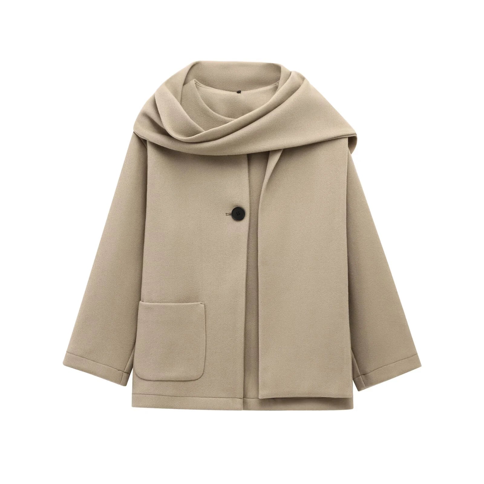 ZERAINS 2025 Autumn/Winter New Product Women's Wear High Grade Wool Blended Scarf Round Neck Long Sleeve Coat Coat
