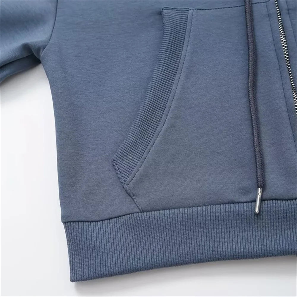 Autumn new women's fashionable casual zipper decoration hooded long sleeved sweatshirt jacket trumpet pants set