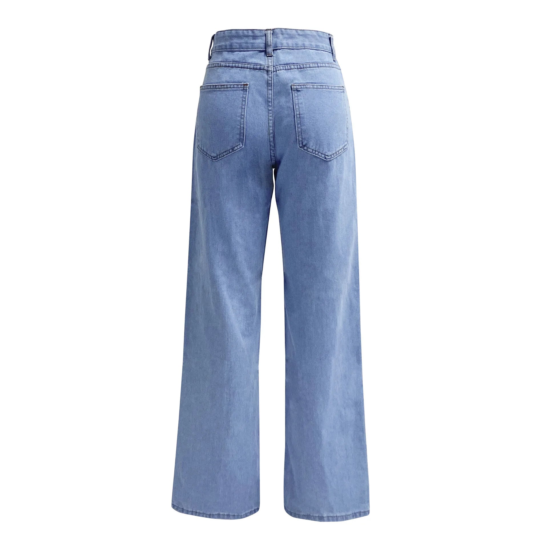 2025 new European and American high-waisted water-washed women's jeans long fashionable and versatile straight-leg pants