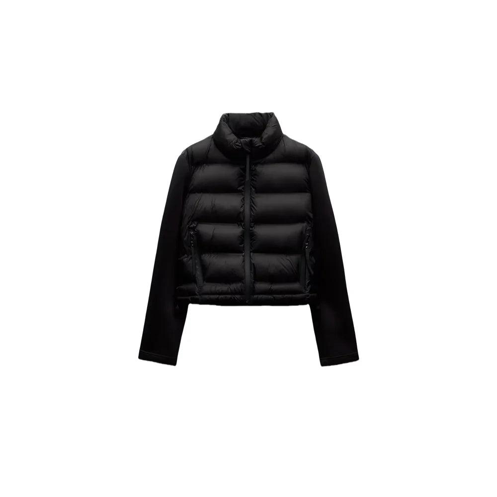 Kar&Otza 2025 Autumn/Winter New Women's Stand up Collar Splicing Short Cotton Clothes Lightweight Cotton Jacket Coat