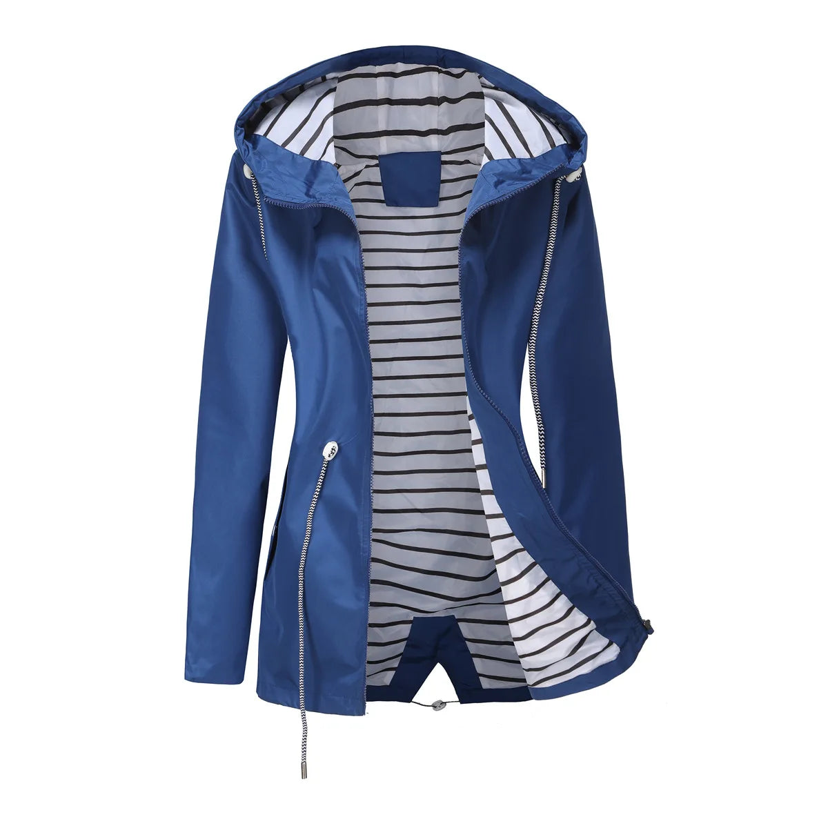 Red Waterproof Hooded Jacket, Women Fashion Casual Coat, Waist Drawstring Tie Zipper Switch Blue Green Yellow Black Windbreaker