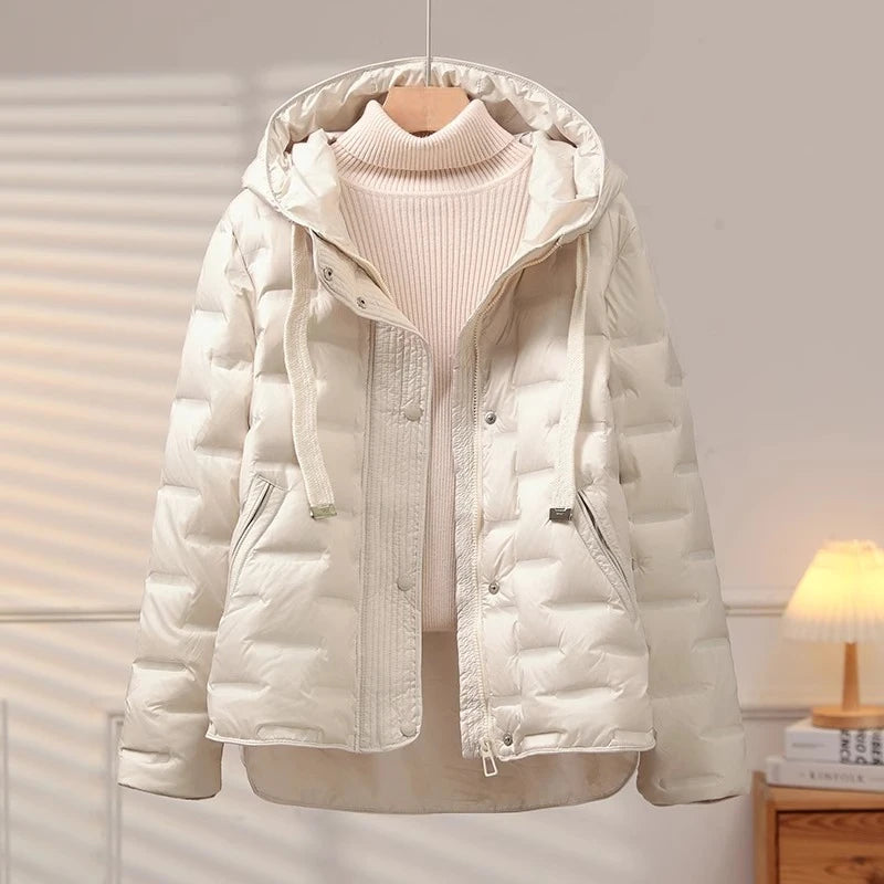 2025 Autumn Winter Women's New Puffer Jacket Short Hooded Thickened White Duck Down Coat Slim Fit Fashion Casual Warm Outerwear