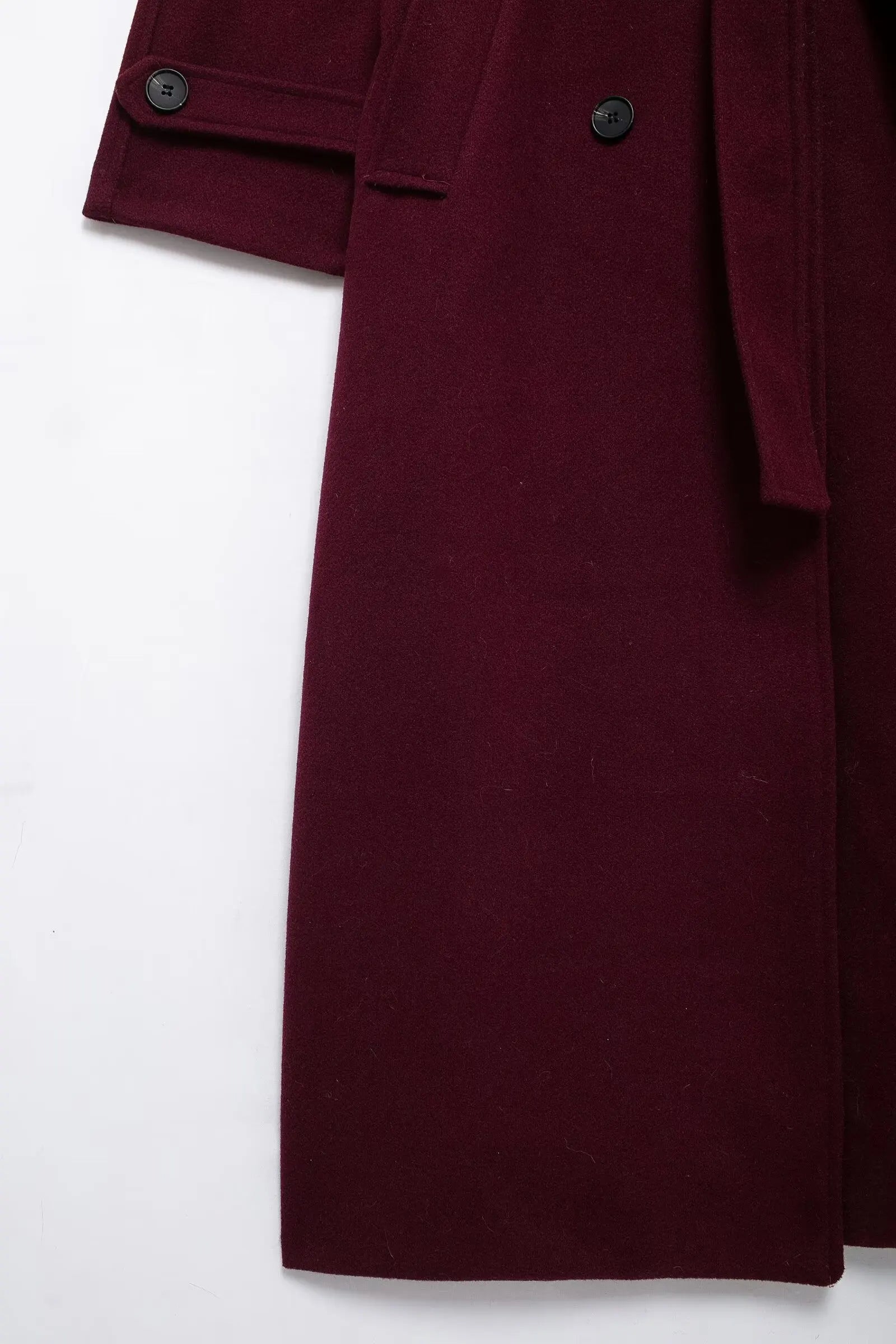 HH Women Elegant Burgundy Lapel Blend Maxi Overcoat Fashion Winter Double-Breasted Jacket with Belt Female Chic Trench Coat