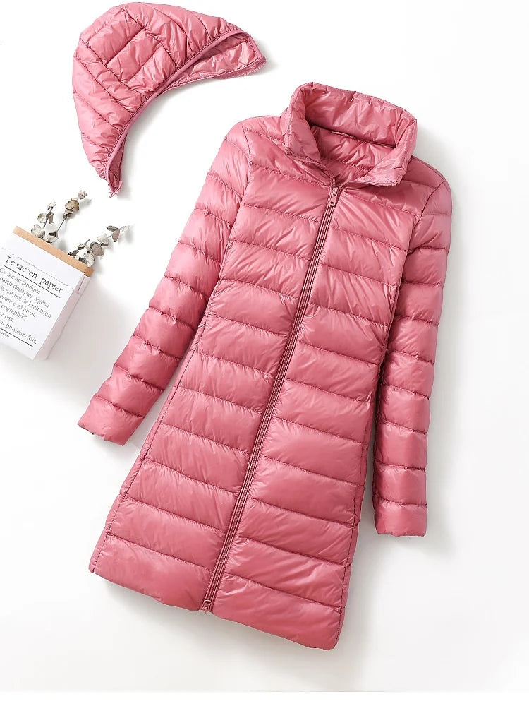 Autumn and Winter Mid-length Vertical Collar Removable Cap Down Jacket Women's Mid-length Korean Style Slim-fit Warm Women's Jac