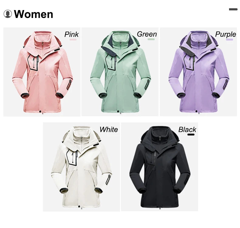 CHRLCK Women's 3 In 1 Thick Hiking Jacket Fleece Waterproof Winter Windbreaker Outdoor Warm Camping Jacket Women Windproof Coat