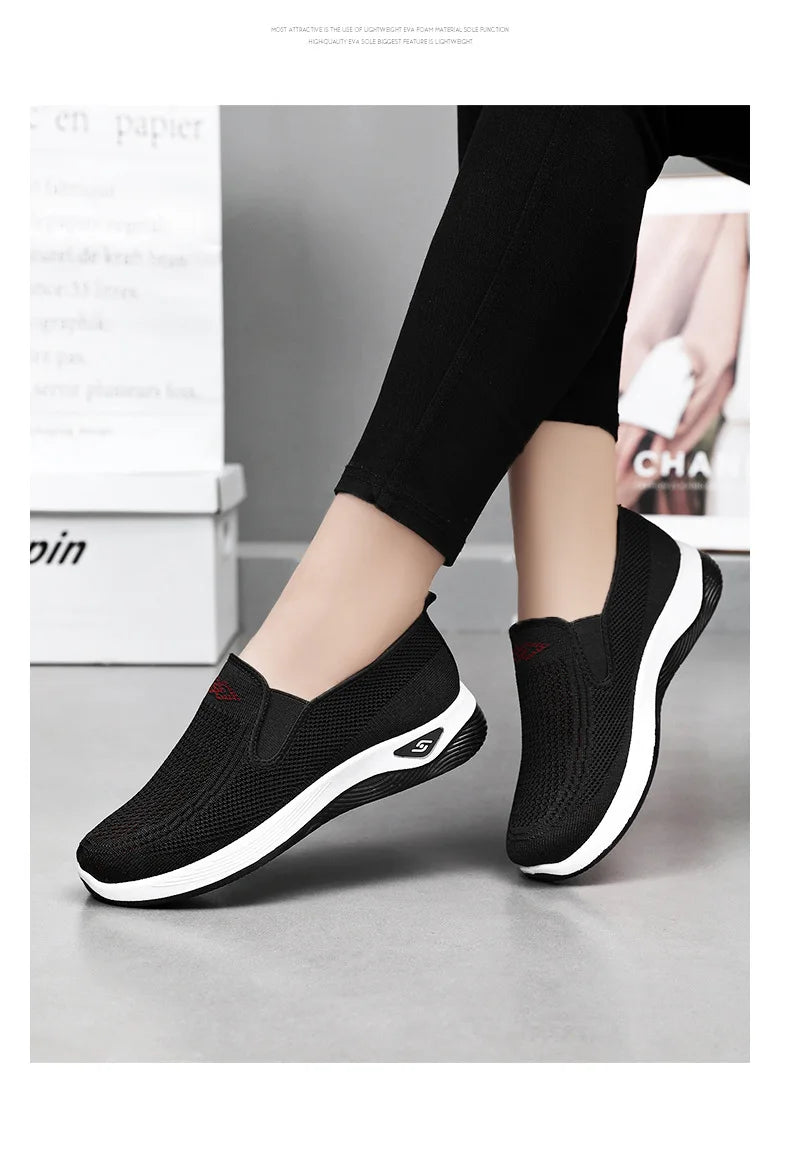 Spring and summer new women's shoes, knitted breathable, sports running shoes, casual work shoes, platform shoes