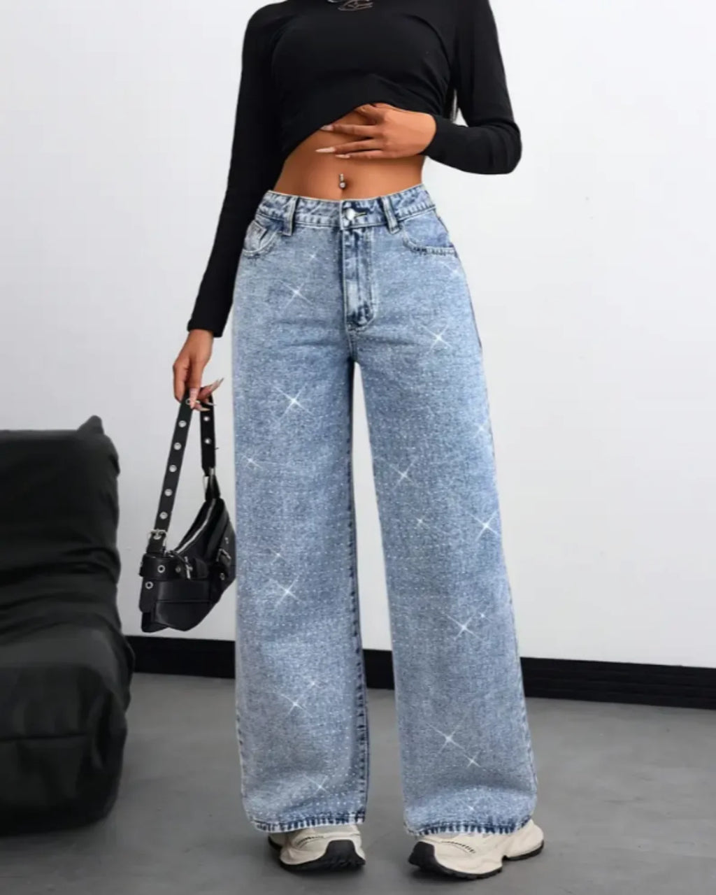 American-style high street retro full-diamond wide-leg jeans for women  new 2025 autumn style versatile and slimming great for a