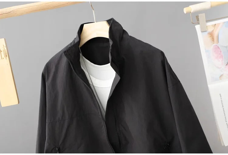 Women's New Autumn Zippered Loose Workwear Windbreaker Short Coat Women's Casual Long-sleeved Tops