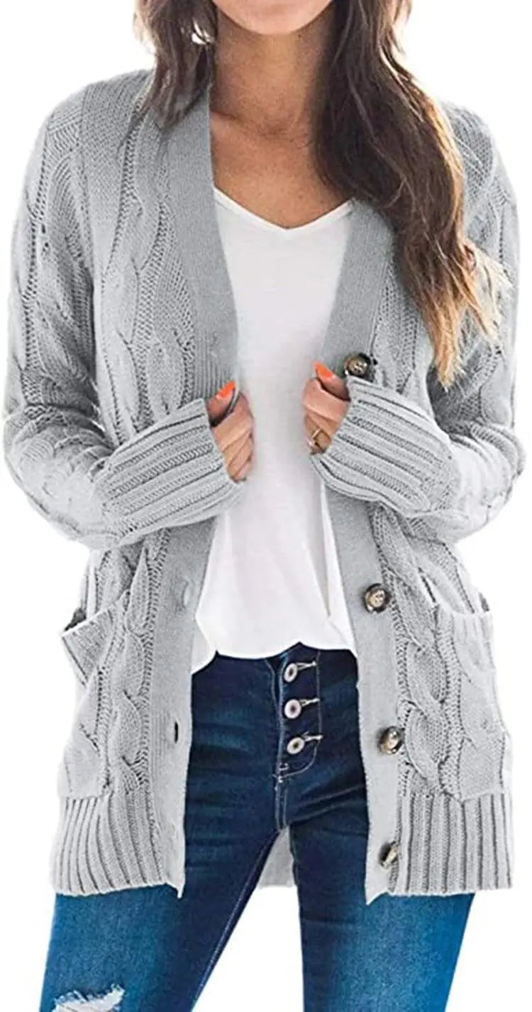 2025 Autumn Winter Women Long Sleeve Knitted Cardigan Single Breasted Solid Color V Neck Loose Sweater Outwear Oversize S-3XL