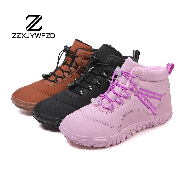New Winter Booties Outdoor Waterproof Barefoot Boots Couple Ankle Boots Plush Warm Snow Shoes Big Size Non-slip Casual Sneakers