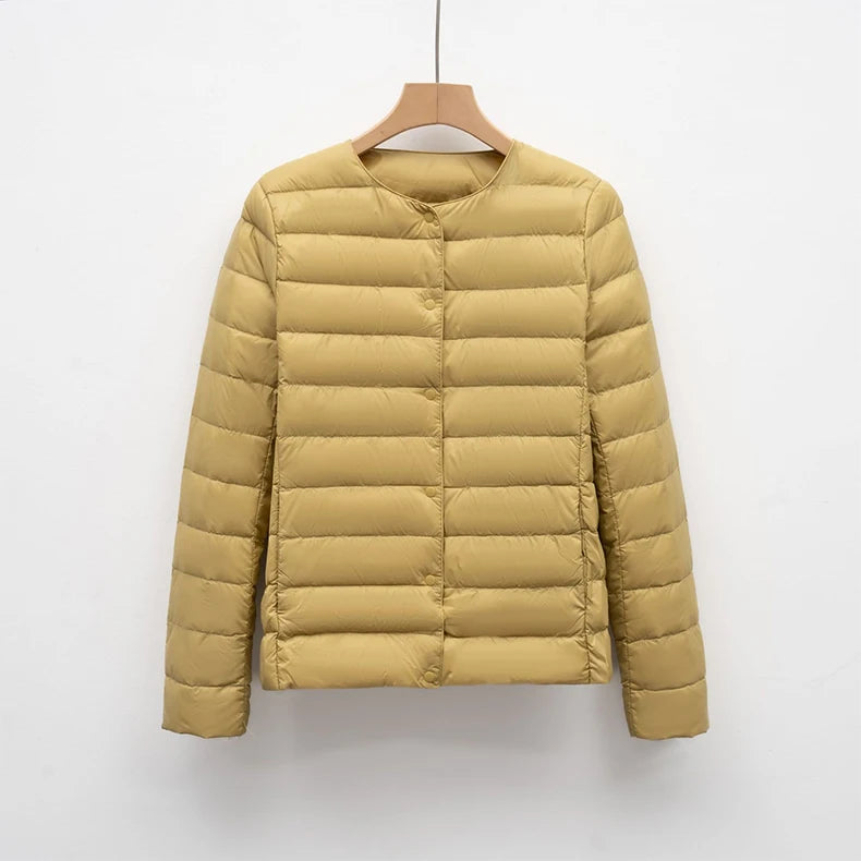 Women Liner Duck Down Jacket O-neck Variable V-neck 2025 New Female Winter Keep Warm Collarless Ultralight Quilted Puffer Coat