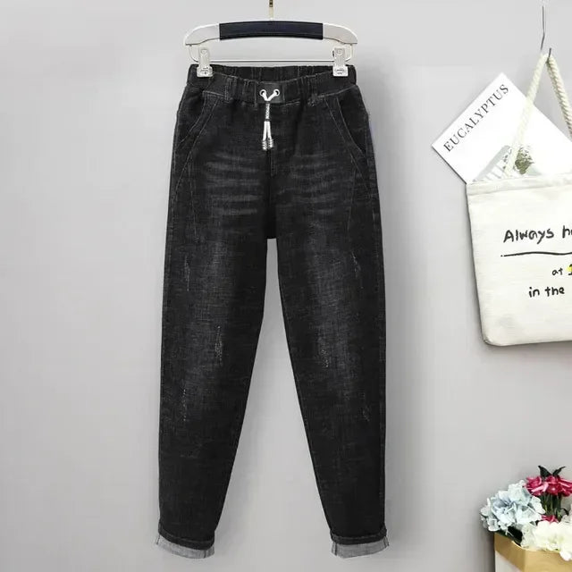 XL-6XL Plus Size jeans for Women Mom Jeans Woman Elastic High Waist Blue BaggyJeans Denim Ripped Jeans Female Harem Pants