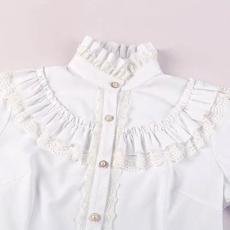 2025 Spring Women's Shirt Medieval Vampire Prince Poet Frills Lace Up Stand Neck Vintage Gothic Blouse Cosplay Performance Tops